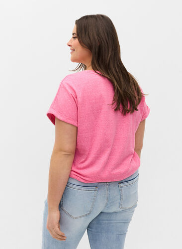 Meliertes T-Shirt aus Baumwolle, Fandango Pink Mel, Model image number 1