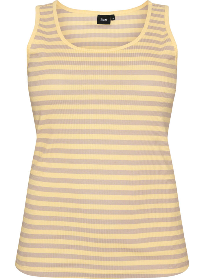 Gestreiftes Tanktop mit Rippenstruktur, Gelb, Packshot image number 0