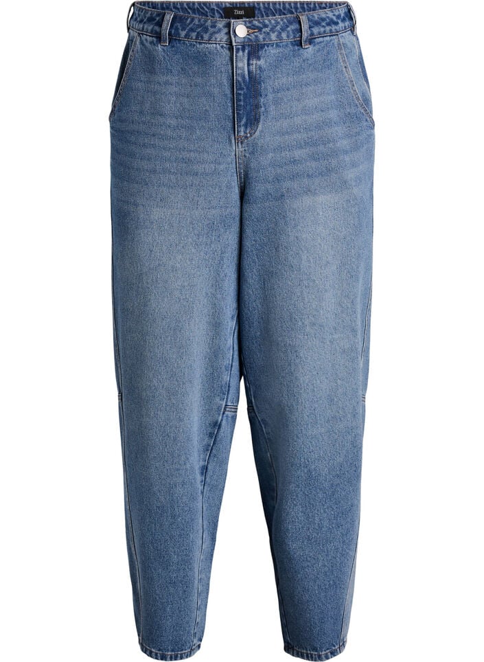Hoch taillierte Barrel-Jeans, Blau, Packshot image number 0