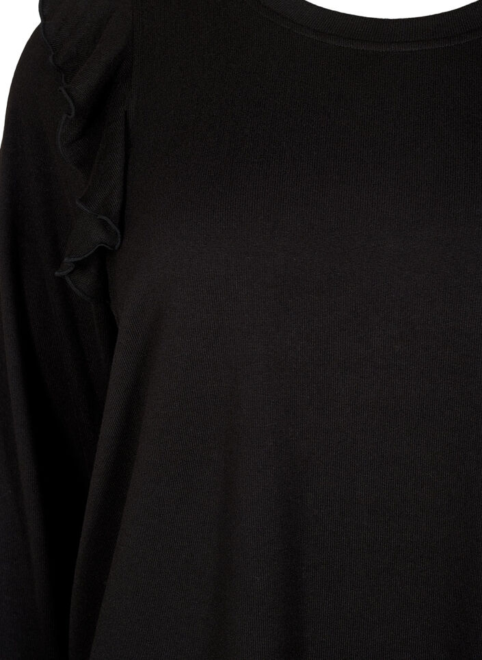  Langärmelige Bluse mit Rüschendetails, Black, Packshot image number 2