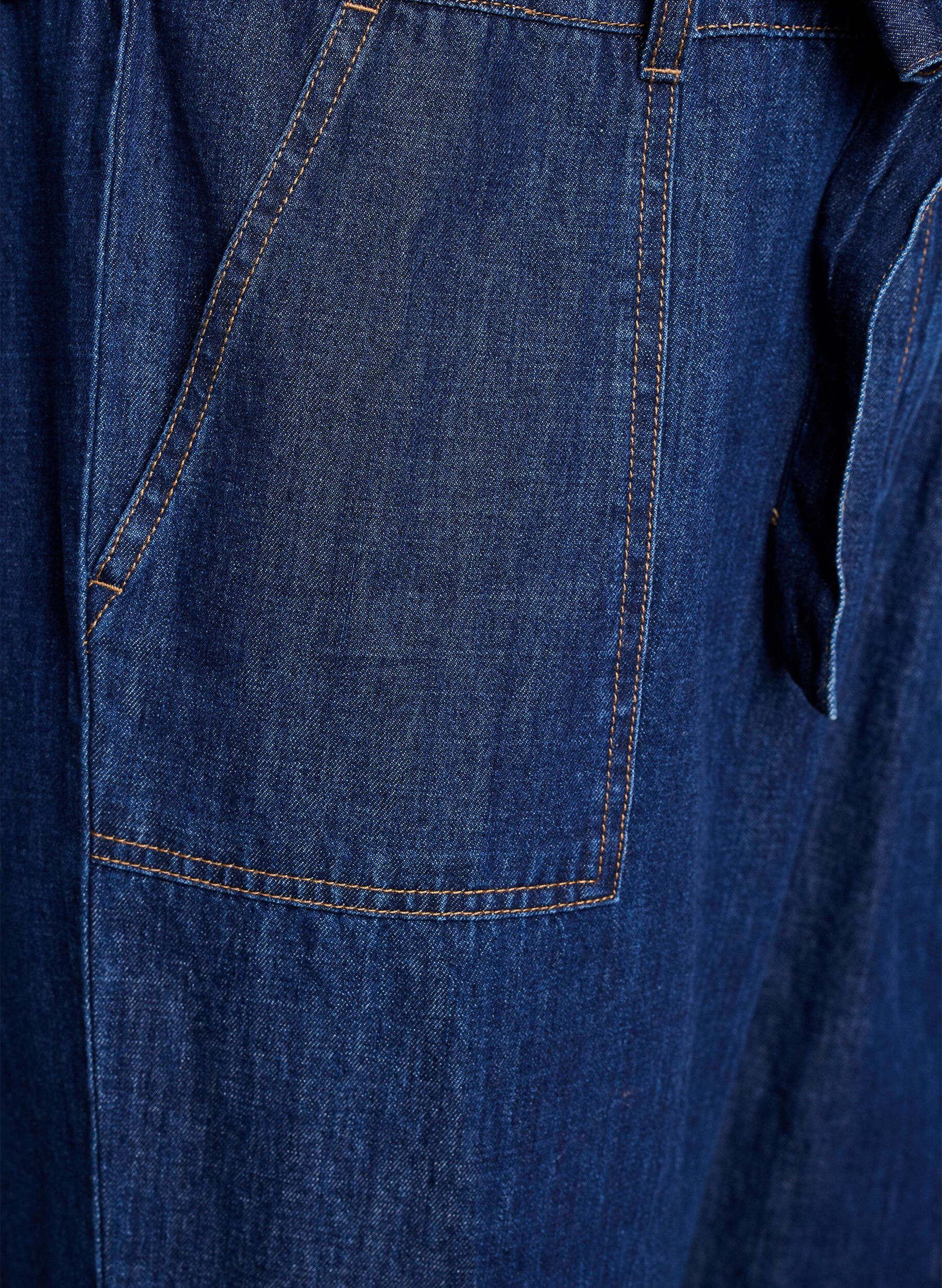 ZizziDenim-Jumpsuit mit kurzen &Auml;rmeln und Bindeg&uuml;rtel, Blau, Packshot image number 3