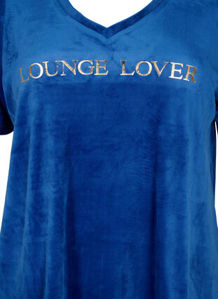 T-Shirt aus Velours mit V-Ausschnitt, Monaco Blue, Packshot image number 2