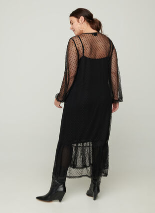 Langes, transparentes Kleid mit Pünktchen, Black, Model image number 1