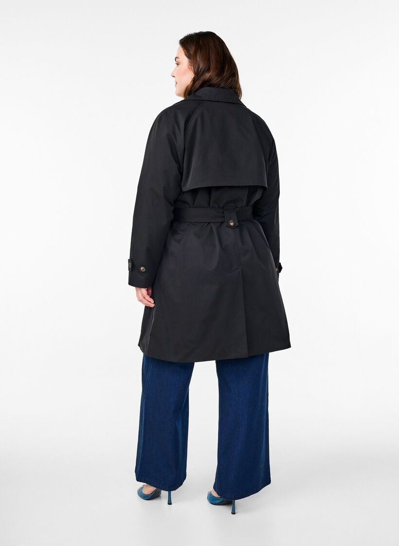 Trenchcoat in Midi-Länge mit Gürtel, Black, Model image number 1
