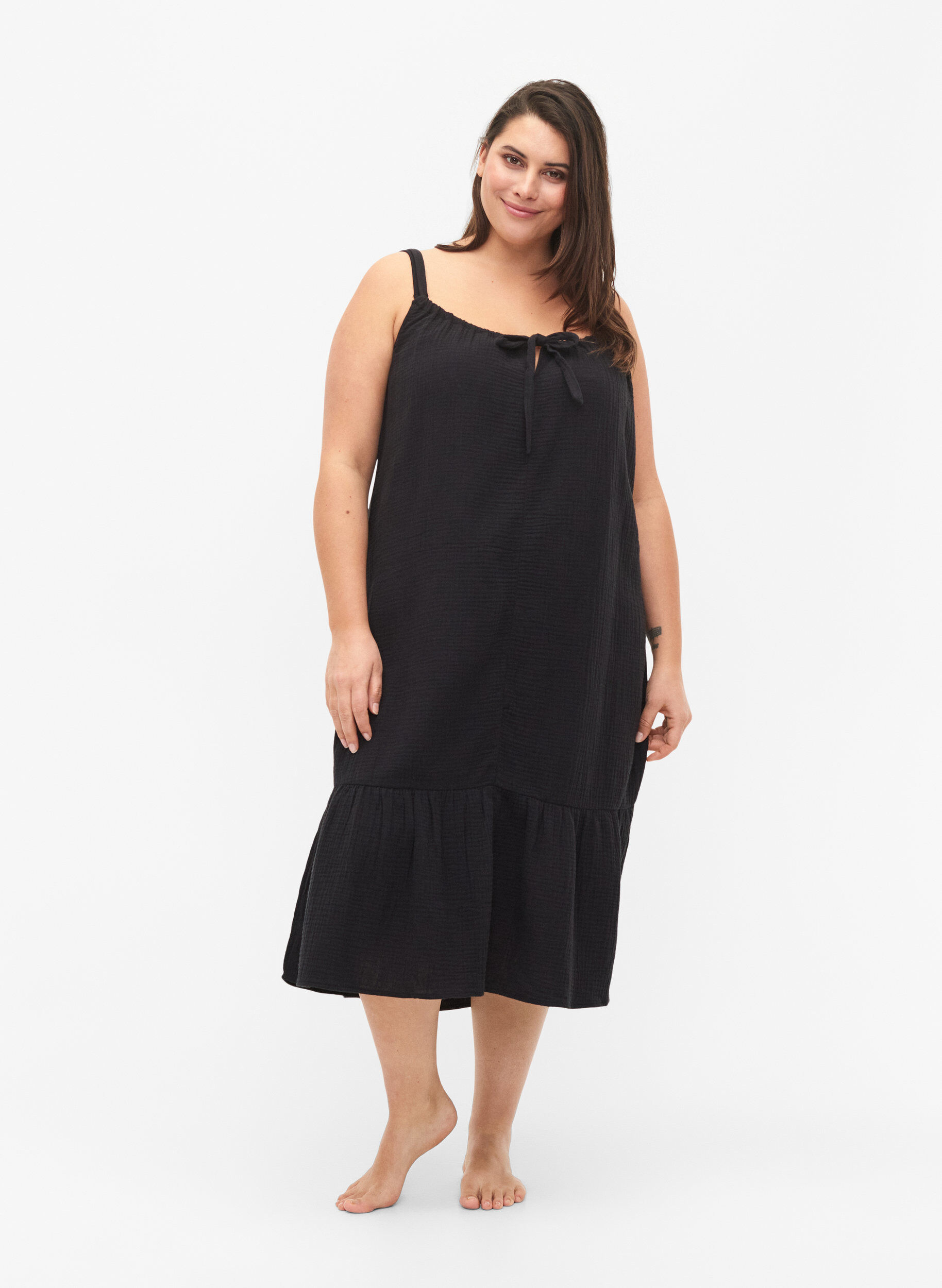 ZizziLanges Strandkleid aus Baumwolle, Black, Model image number 0
