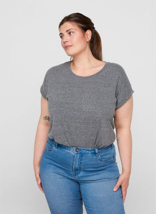 Meliertes T-Shirt aus Baumwolle, Black Melange, Model image number 0