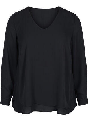 Langarm Bluse mit V-Ausschnitt, Black, Packshot image number 0