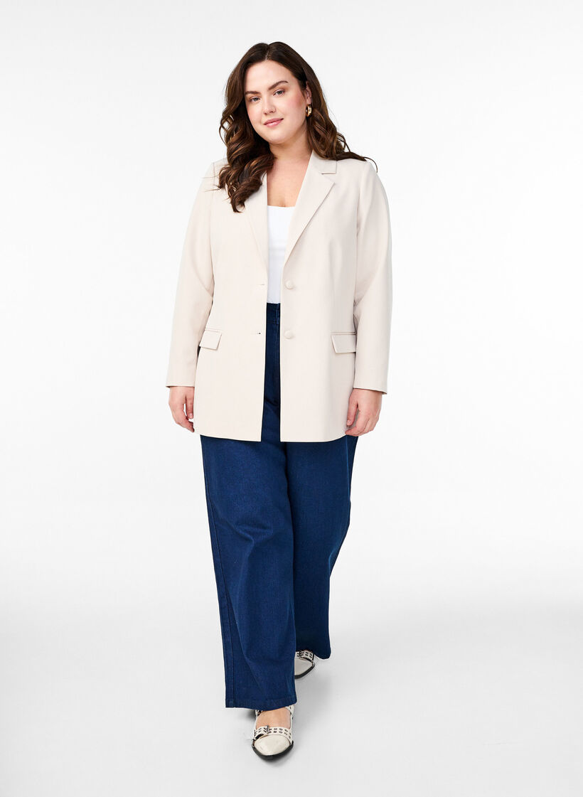 Klassischer Blazer mit Knopfverschluss, Beige, Model image number 1
