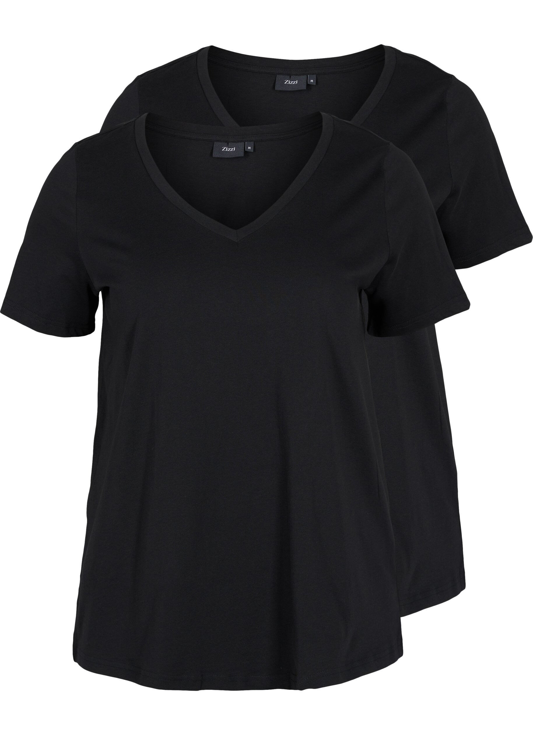 Zizzi2er-Pack basic T-Shirts aus Baumwolle, Black/Black, Packshot image number 0