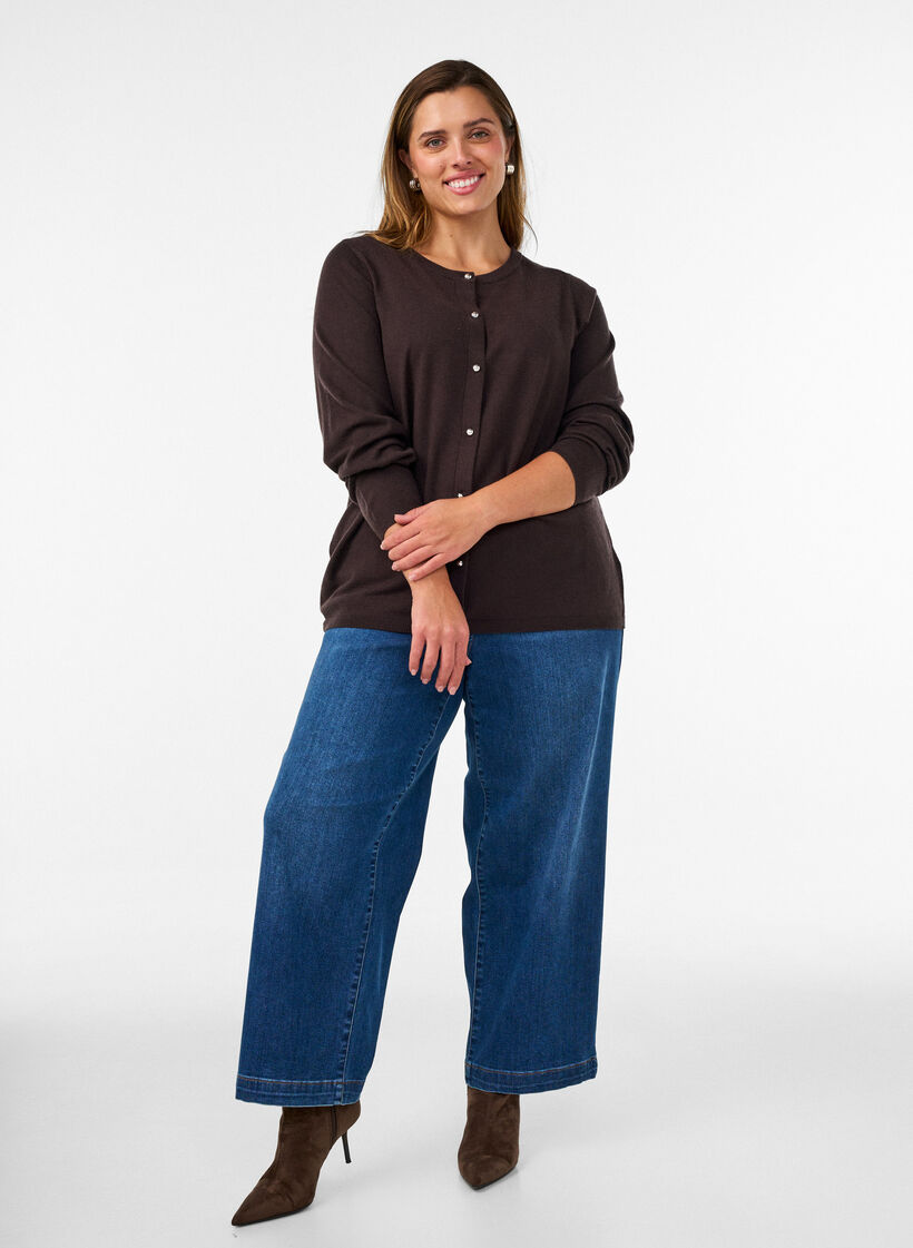 Cardigan mit runden Kn&ouml;pfen, Braun, Model image number 1