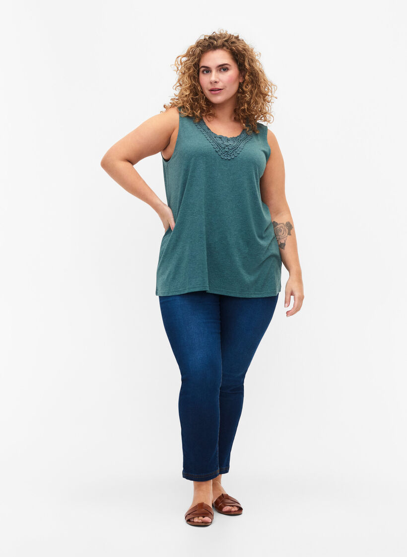 &Auml;rmelloses Top mit Spitze, Sea Pine Melange, Model image number 2