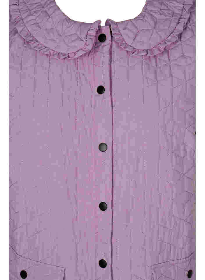 Lange Steppweste mit Kragen und Rüschen, Lavender Mist, Packshot image number 2