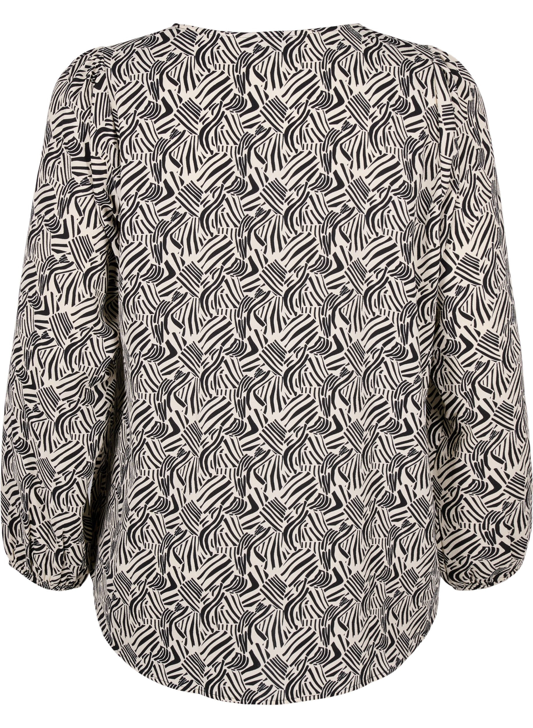 Zizzi Hemdbluse mit V-Ausschnitt und Aufdruck, Birch Graphic, Packshot image number 1