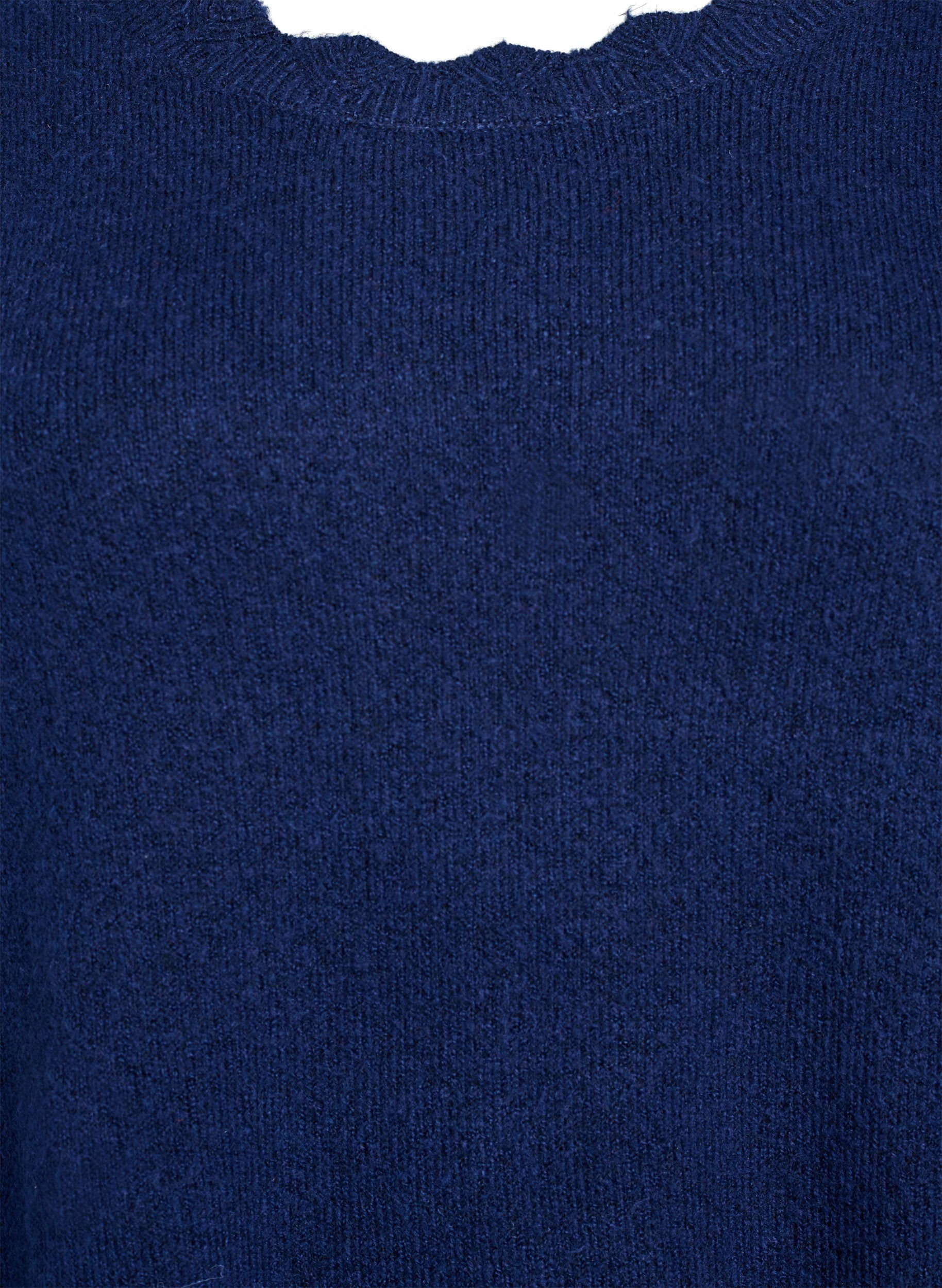 ZizziGestricktes Minikleid mit gewelltem Saum und Schlitzen, Blau, Packshot image number 2