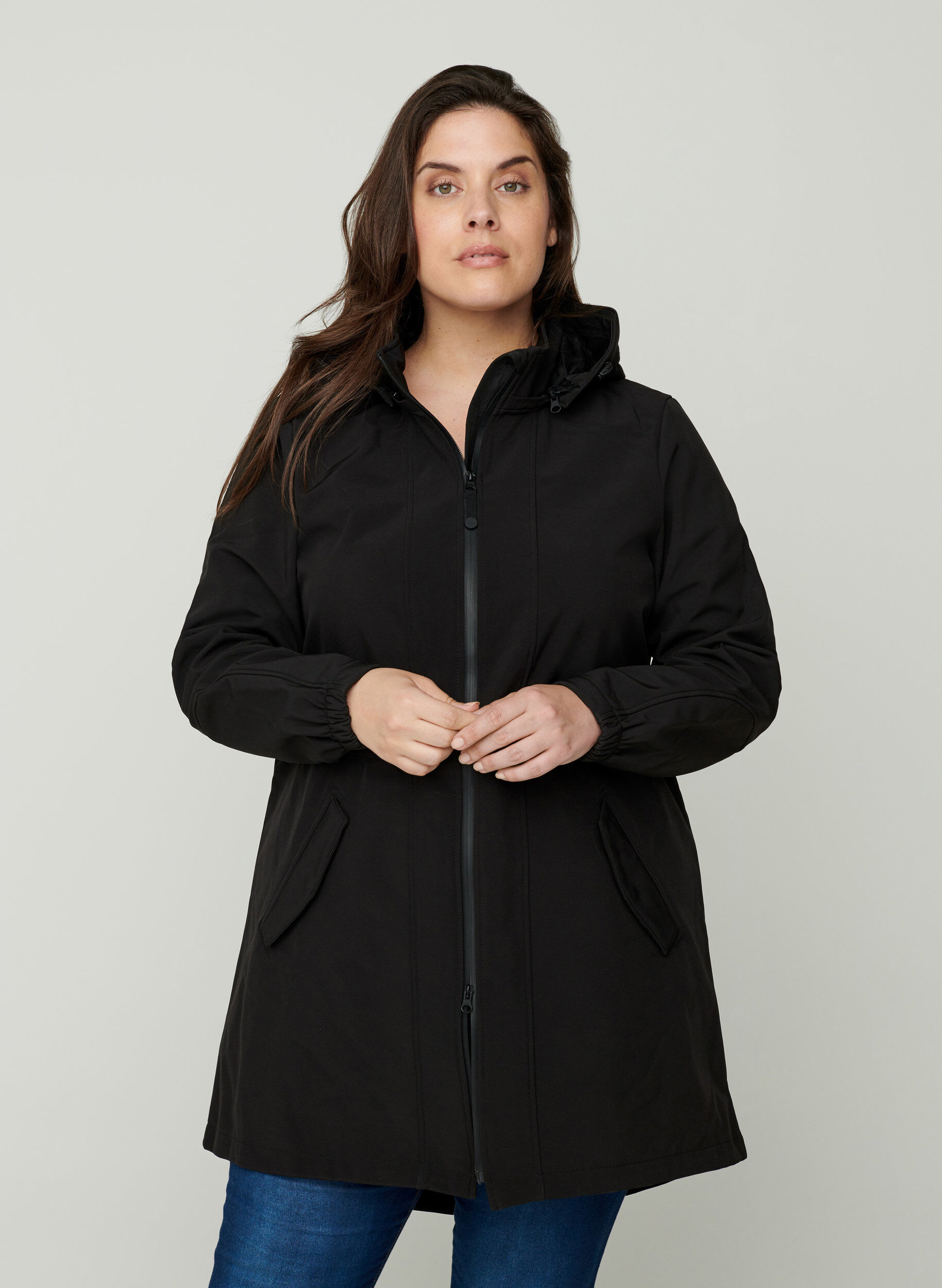 ZizziSoftshelljacke mit Kapuze, Black solid, Model image number 0