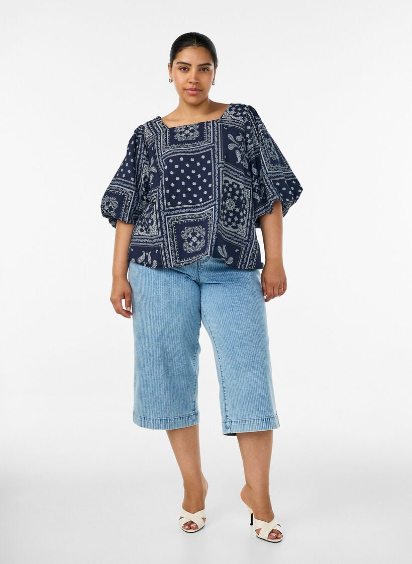 Bluse aus Viskose mit Paisleymuster und Ballon&auml;rmeln, Blau, Model image number 1