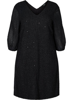 Kleid mit A-Linie und 3/4-Ärmeln, Black, Packshot image number 0