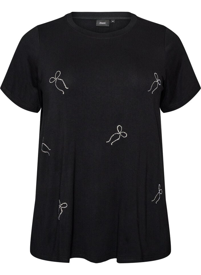 T-Shirt aus Viskose mit Strasssteinen, Schwarz, Packshot image number 0