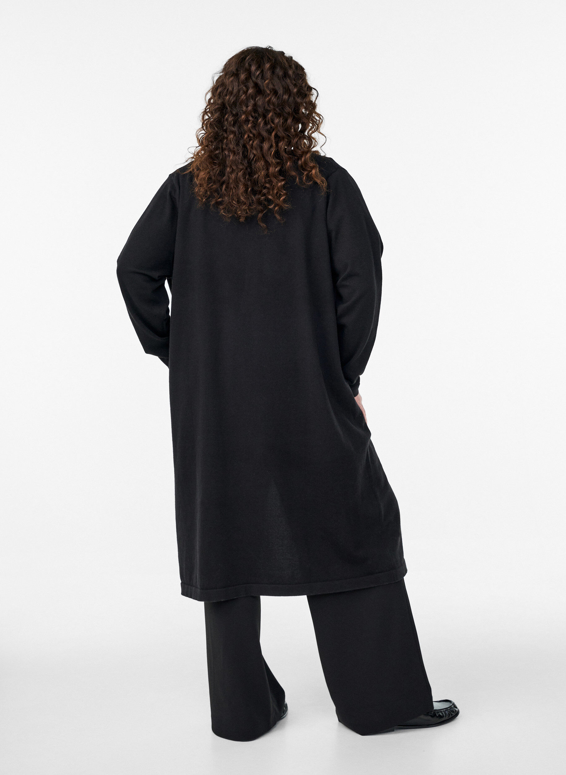 ZizziLange, offene Strickjacke mit Taschen, Schwarz, Model image number 1