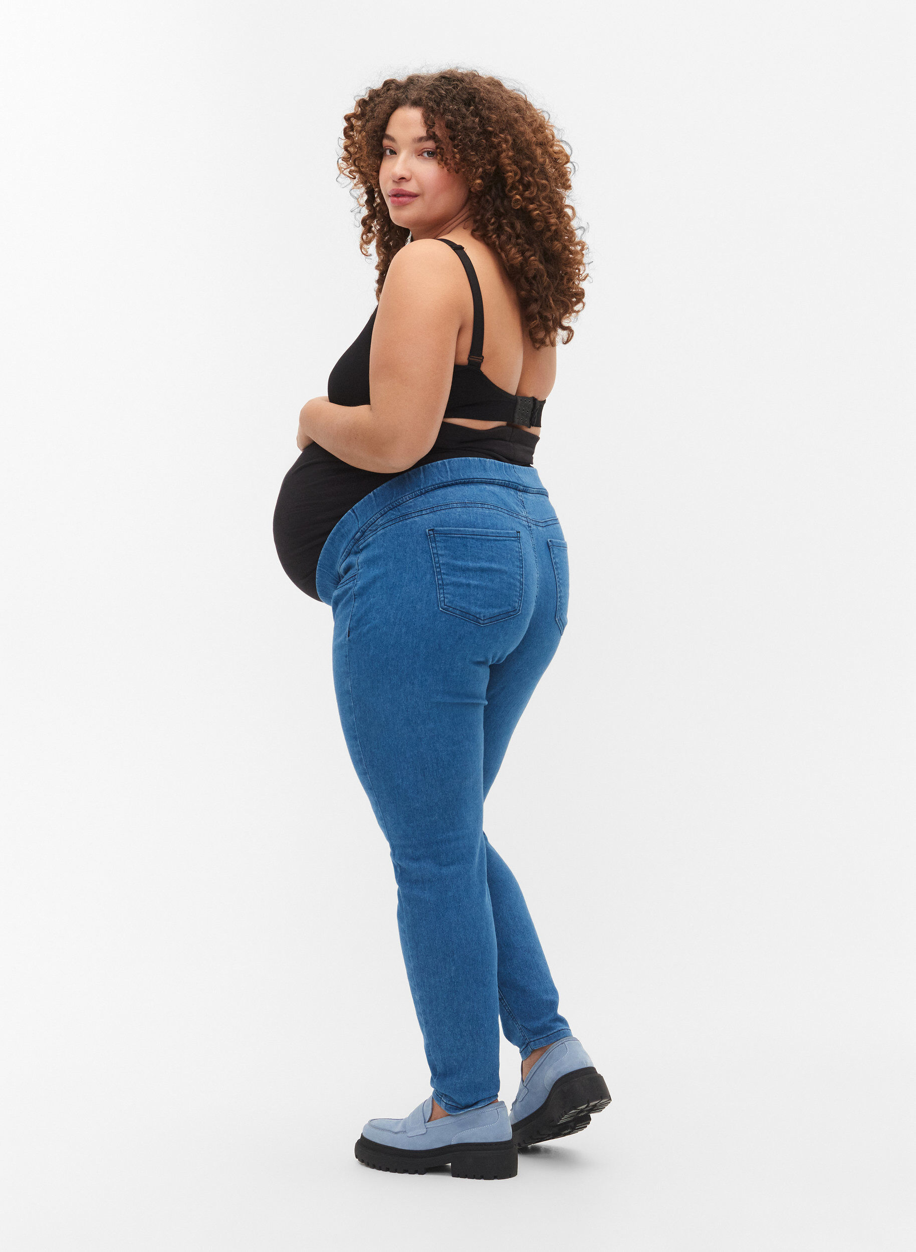 ZizziUmstands-Jeggings mit Taschen hinten, Blue denim, Model image number 1