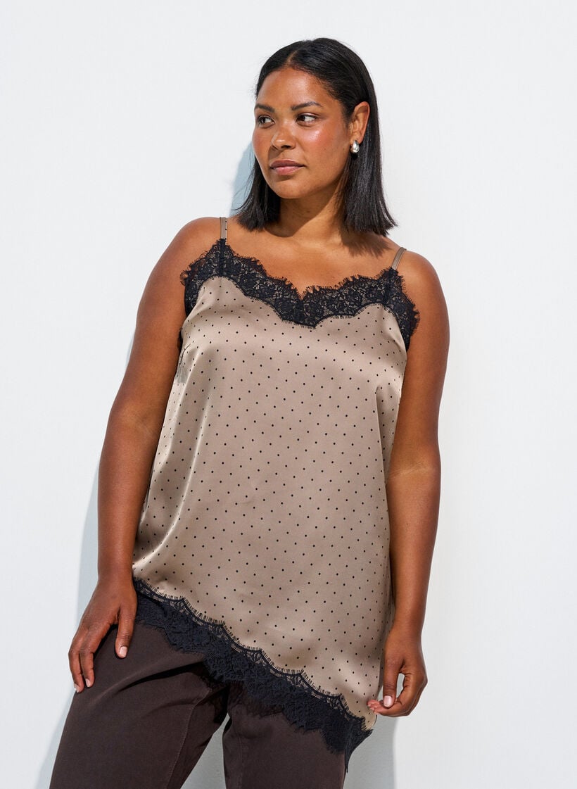 Tr&auml;gertop mit Spitze und asymmetrischem Saum, Beige, Model image number 0