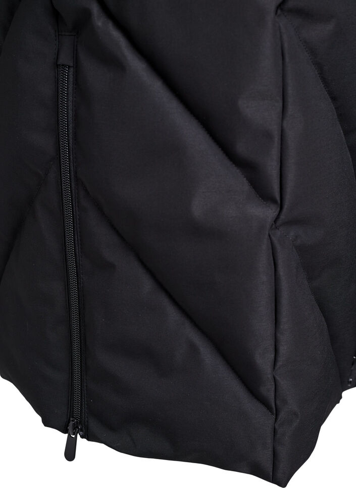 Langer Wintermantel mit Hakenverschl&uuml;ssen und Kunstfellkragen, Schwarz, Packshot image number 4