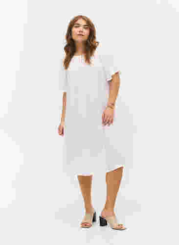 Kurzärmeliges Kleid aus Viskose, Bright White, Model image number 2