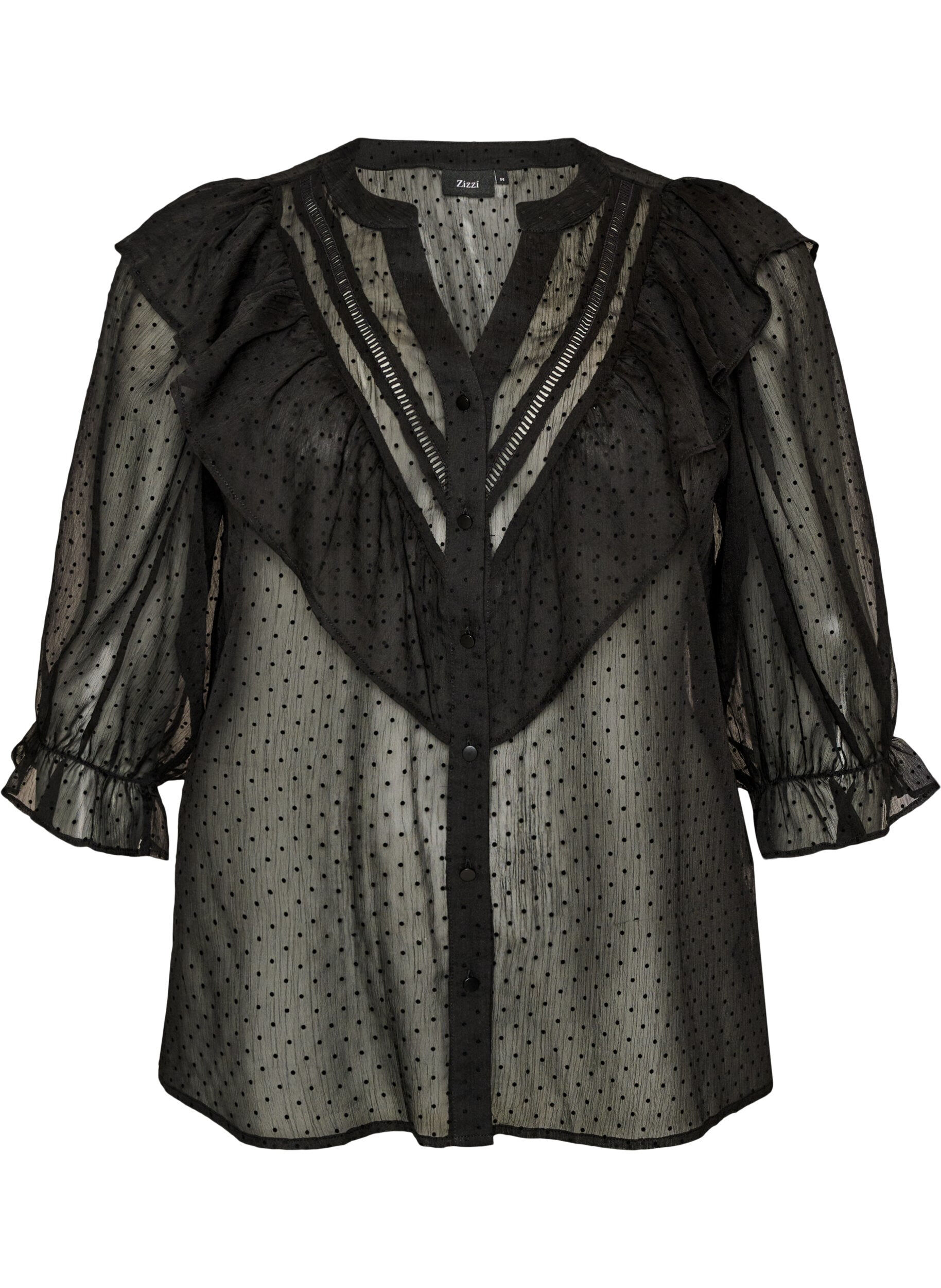 Transparente Hemdbluse mit Punkten und R&uuml;schendetails