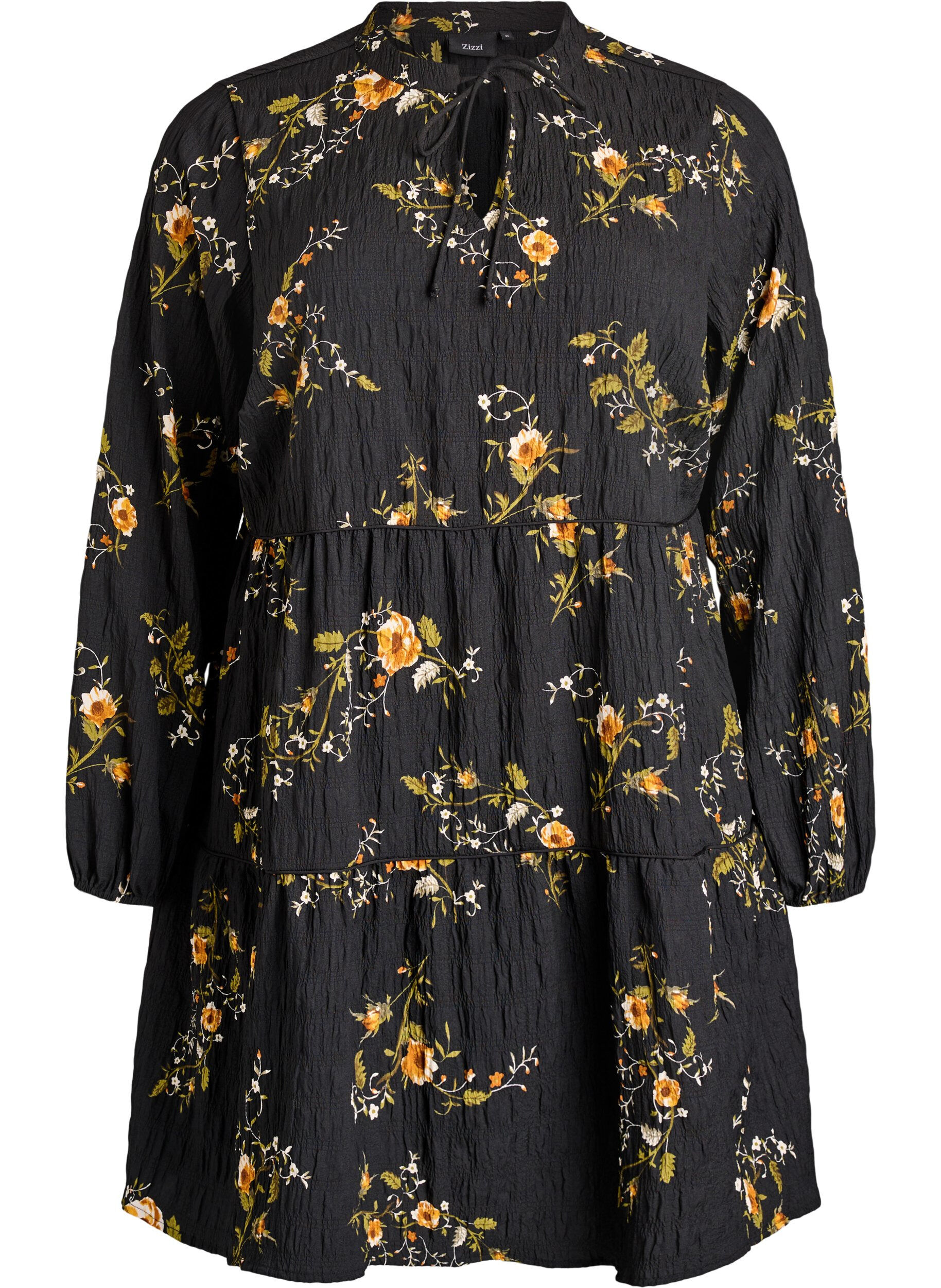 ZizziGebl&uuml;mtes Kleid mit Bindeverschluss, Schwarz, Packshot image number 0