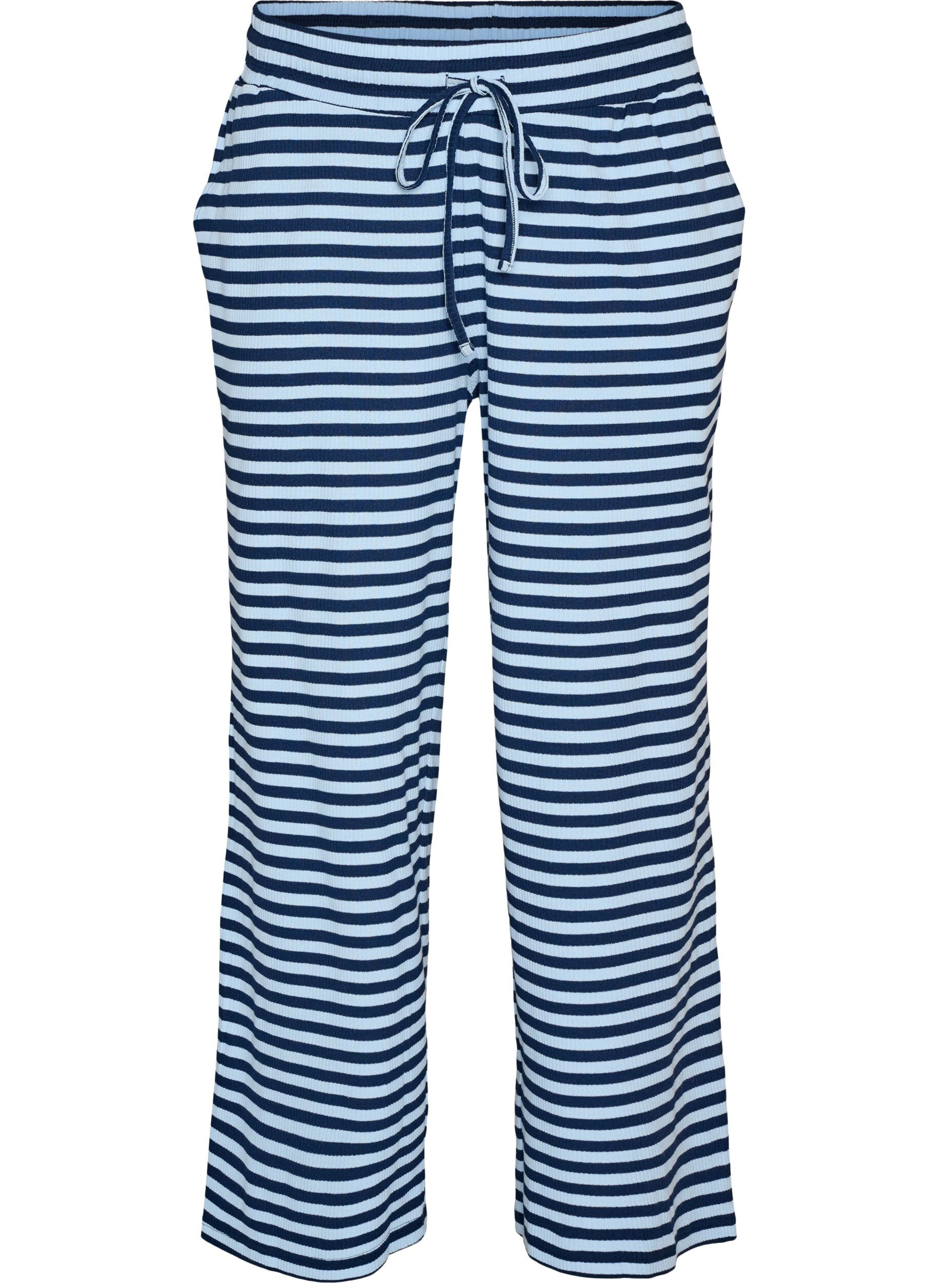 ZizziGestreifte Schlafanzughose mit hoher Taille und weiten Beinen, Blau, Packshot image number 0