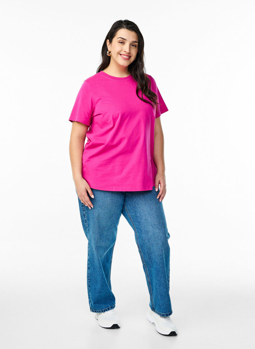 Basic-T-Shirt aus Baumwolle mit Rundhalsausschnitt, Pink, Model image number 1