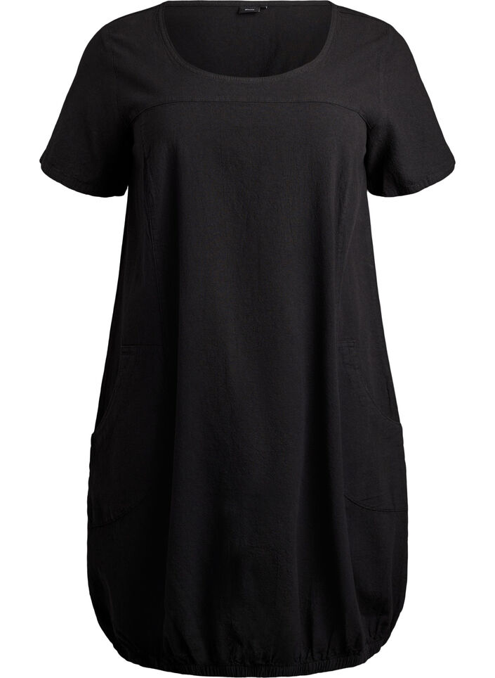 Kurzarm Kleid aus Baumwolle, Schwarz, Packshot image number 0