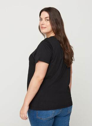 Baumwoll T-Shirt mit Nieten, Black, Model image number 1