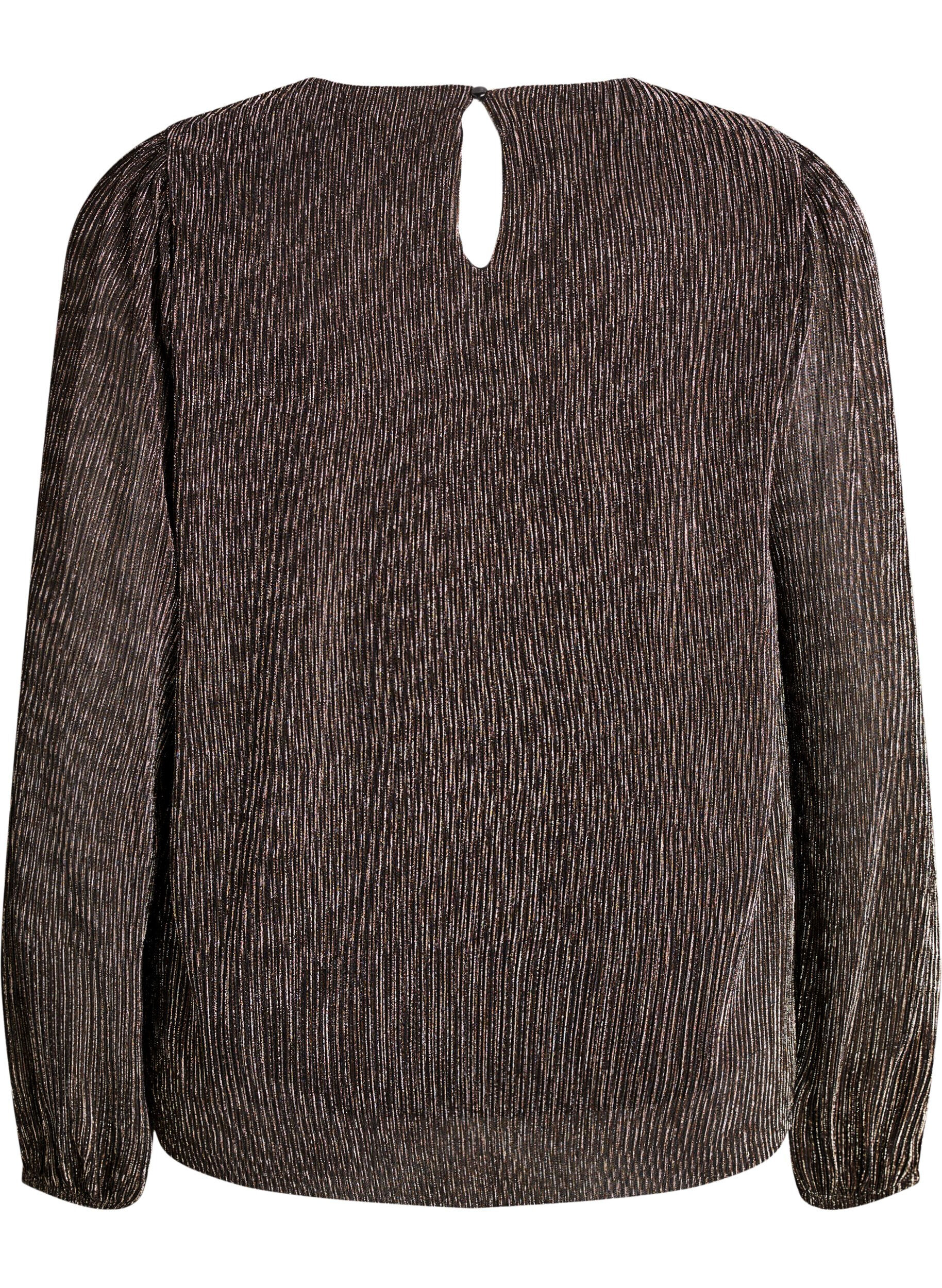 ZizziPartybluse mit Glitzerstreifen und langen &Auml;rmeln, Schwarz, Packshot image number 1