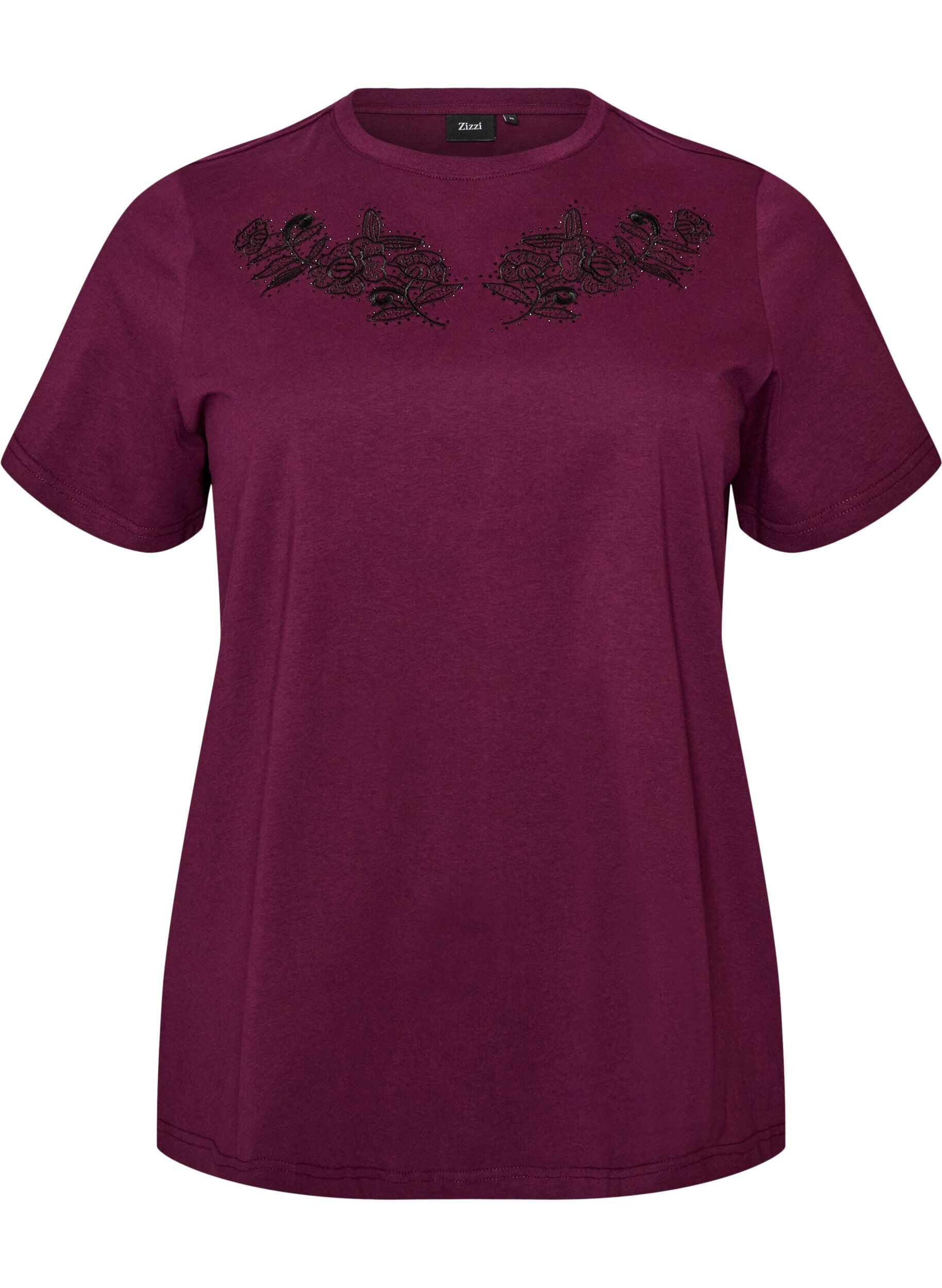 ZizziT-Shirt mit gebl&uuml;mter Stickerei und Strasssteinen, Lila, Packshot image number 0