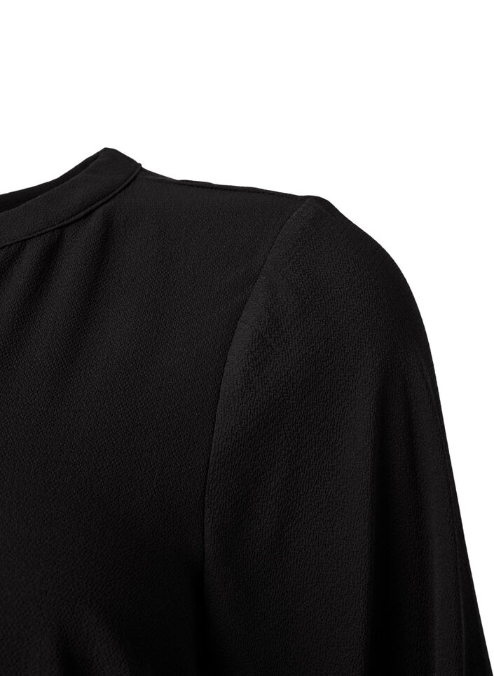 Langärmeliges Kleid mit V-Ausschnitt, Black, Packshot image number 3