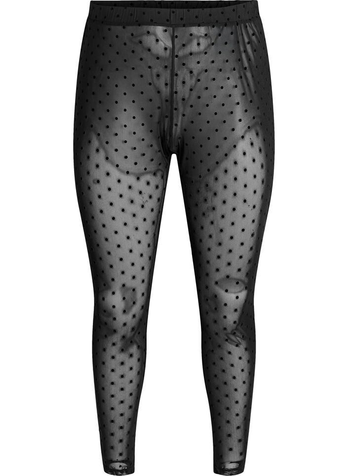 Mesh-Leggings mit Velourspunkten, Schwarz, Packshot image number 0