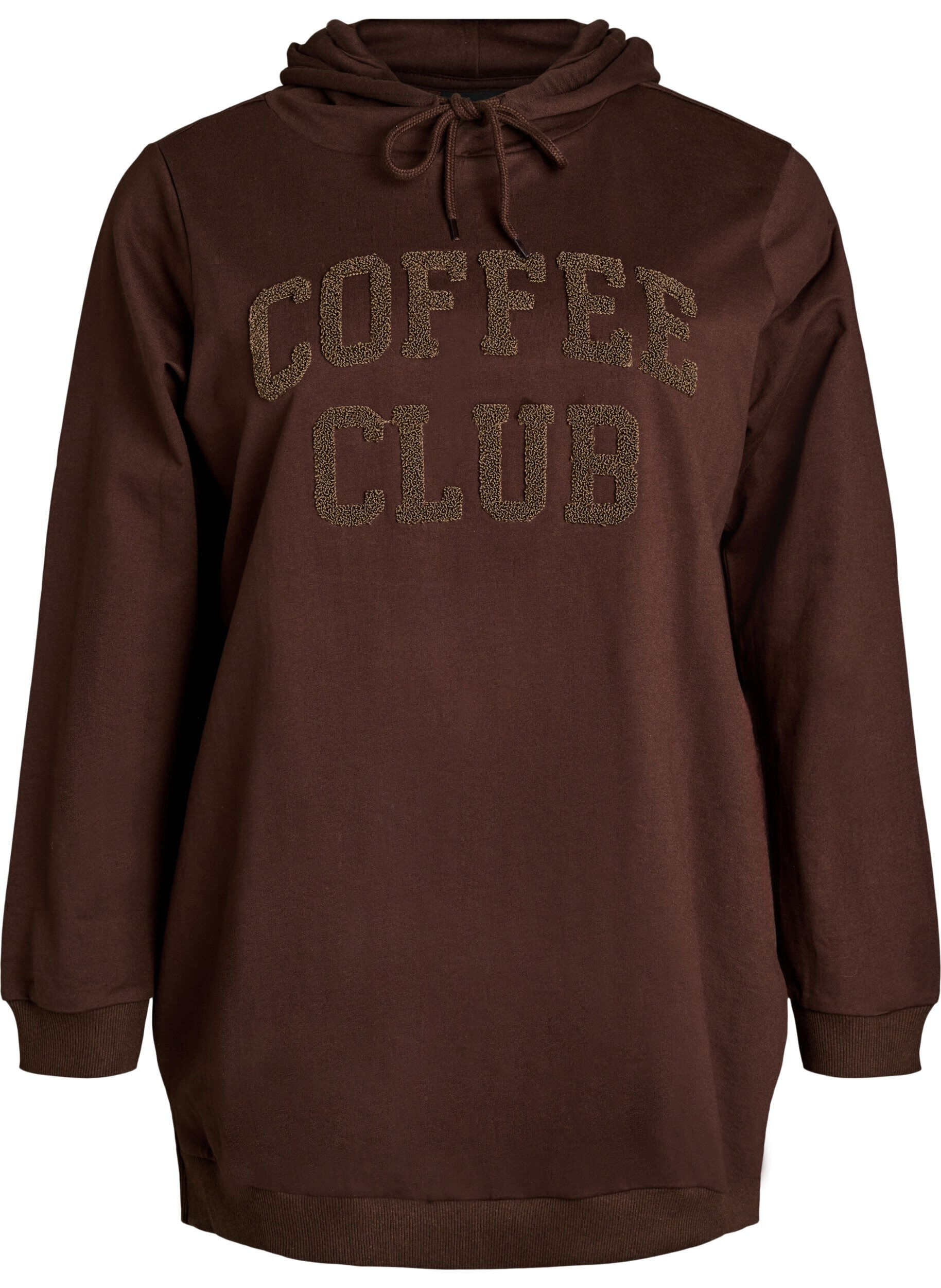 ZizziHoodie mit Textmotiv aus Frottee, Braun, Packshot image number 0