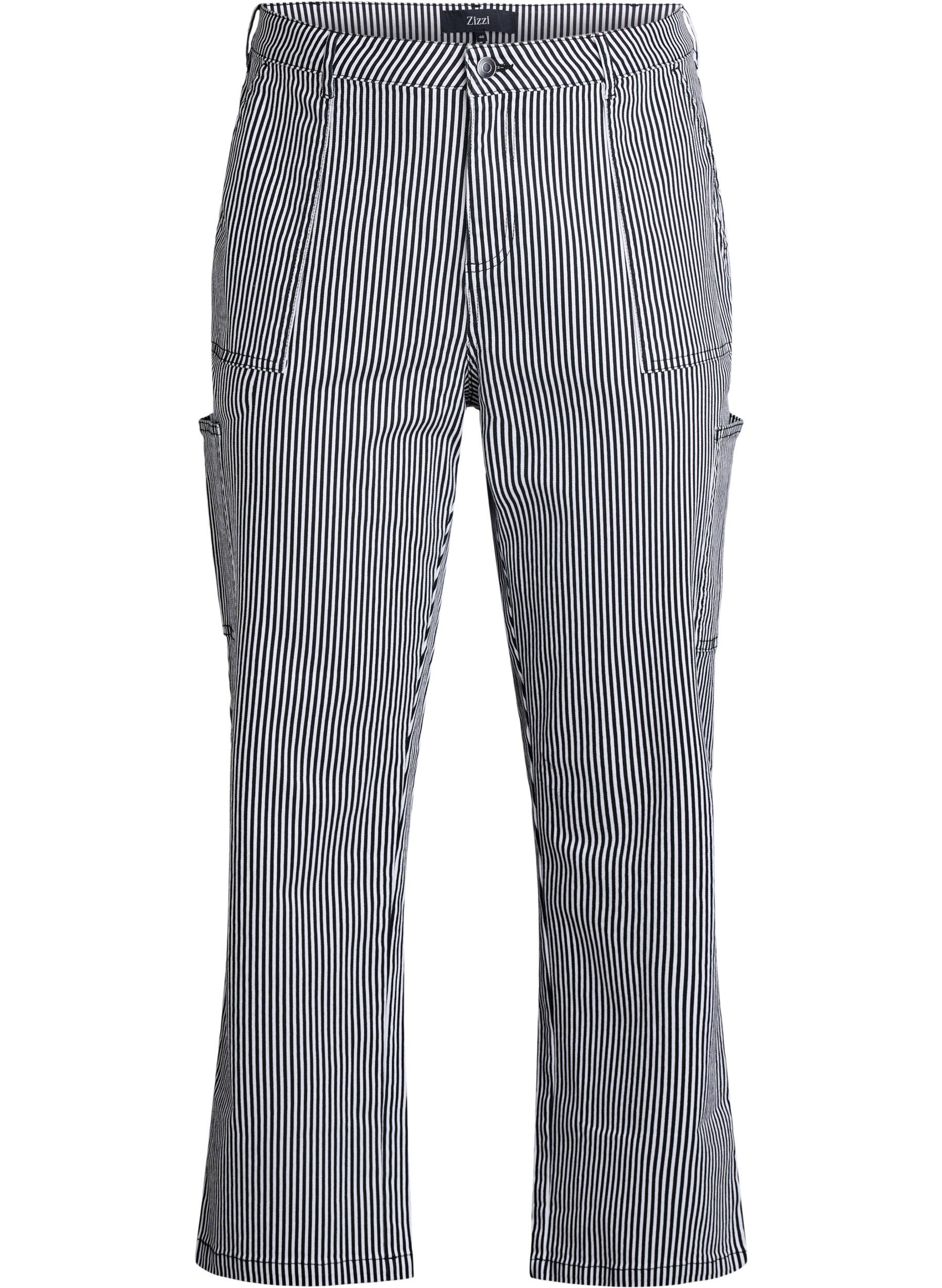ZizziHoch taillierte Cargojeans mit Streifenmuster, Schwarz, Packshot image number 0