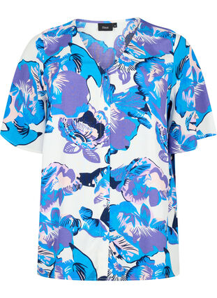 Kurzärmelige Bluse aus Viskose mit Bluse, Bright White AOP LE, Packshot image number 0