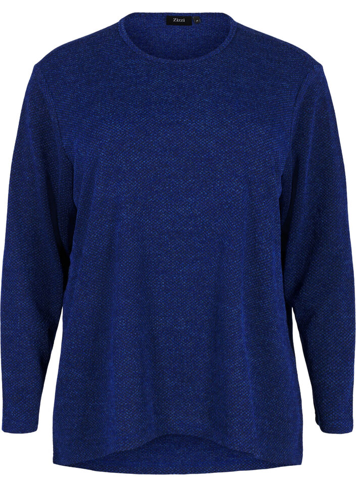Melange Bluse mit rund um den Neck und langen Ärmel, Sodalite Blue, Packshot image number 0
