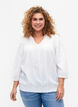 Viskose Bluse mit 3/4 Ärmeln und Smock, Bright White, Model image number 0