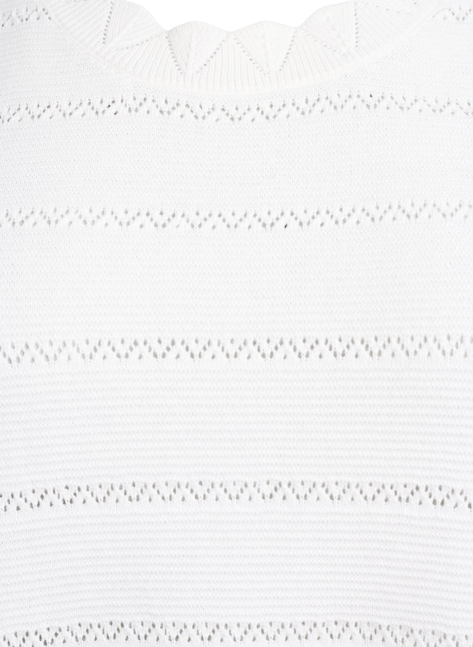 ZizziGestrickte Bluse mit Lochmuster in Streifenoptik und kurzen &Auml;rmeln, Vanille, Packshot image number 2