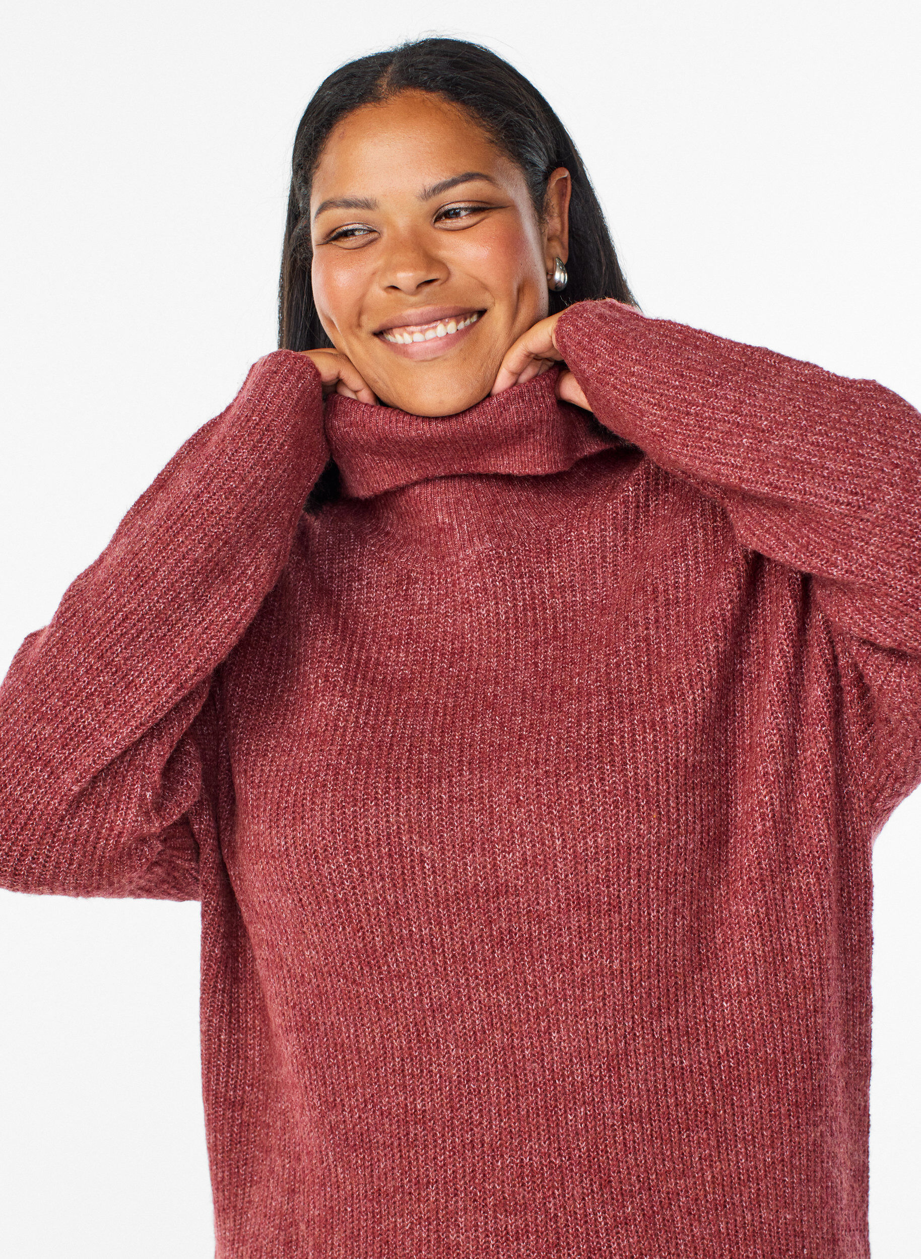 ZizziFLASH - Strickkleid mit Rollkragen, Rot, Model image number 2