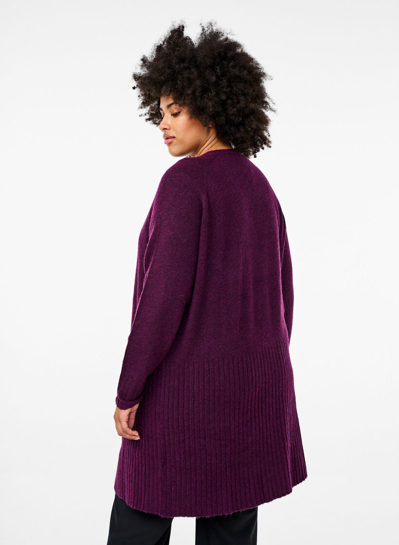 Lange Strickjacke mit Taschen, Potent Purple Mel., Model image number 1