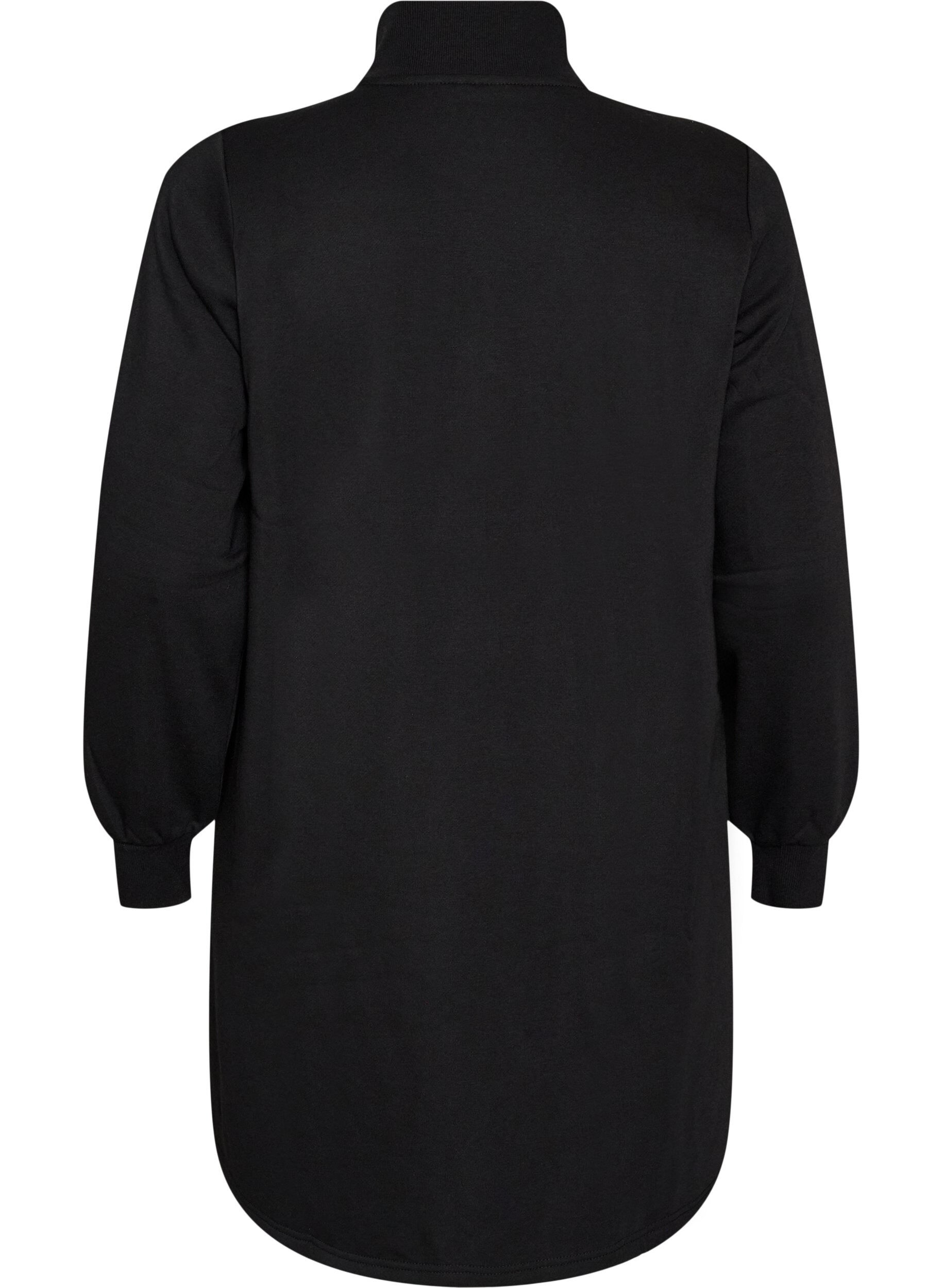 ZizziSweatkleid mit hohem Rippkragen und Rei&szlig;verschluss, Schwarz, Packshot image number 1