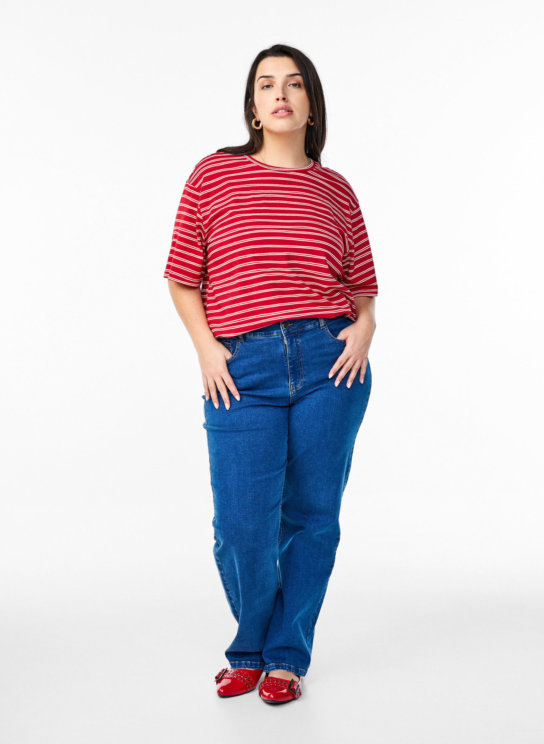 ZizziGestreiftes T-Shirt, Rot, Model image number 1