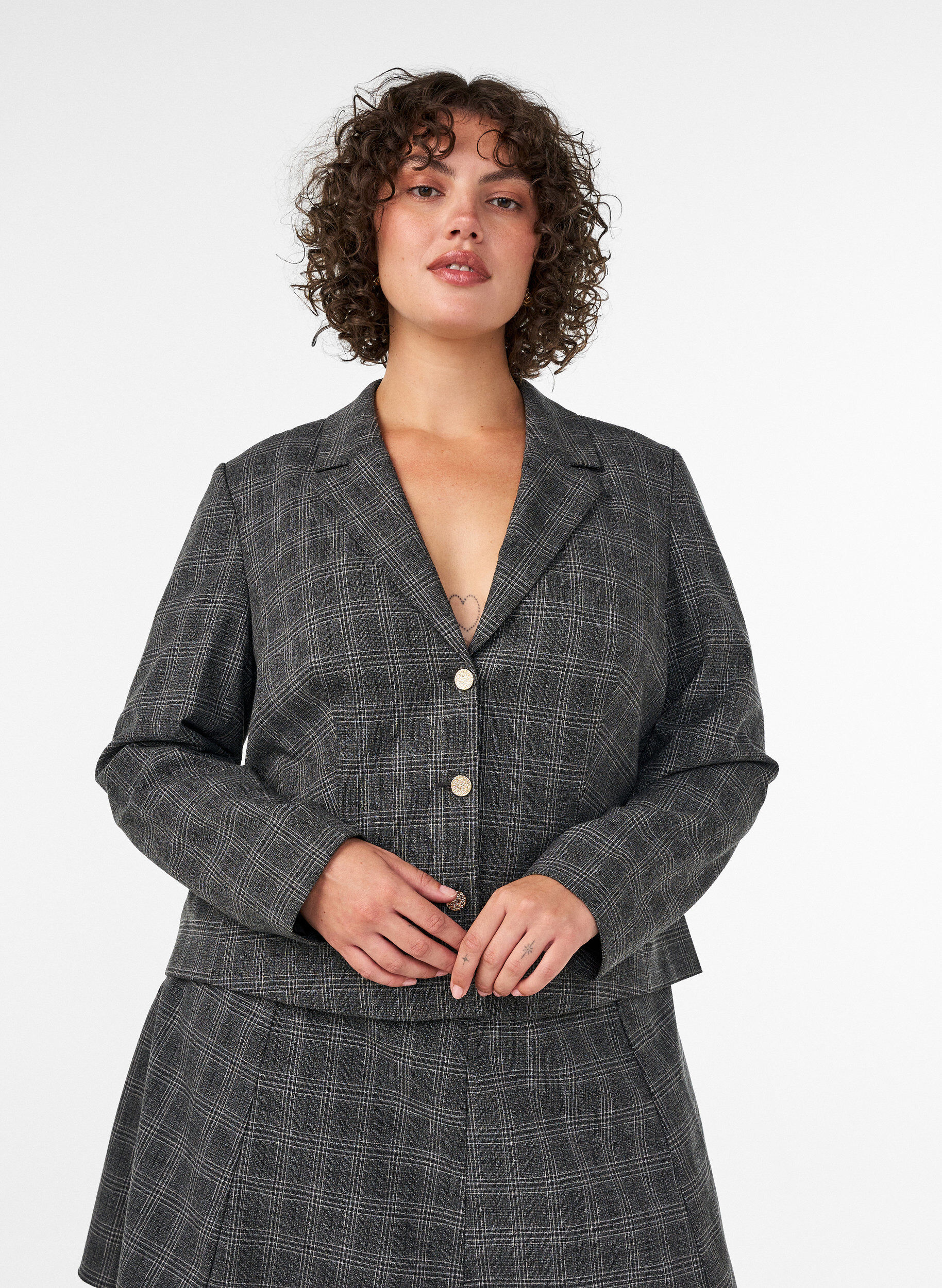 ZizziKurzer Blazer mit Karomuster, Grau, Model image number 0