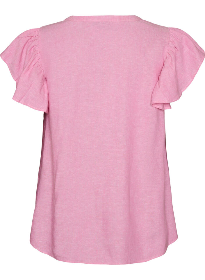 Bluse aus Viskose und Leinen mit R&uuml;schen&auml;rmeln, Pink, Packshot image number 1