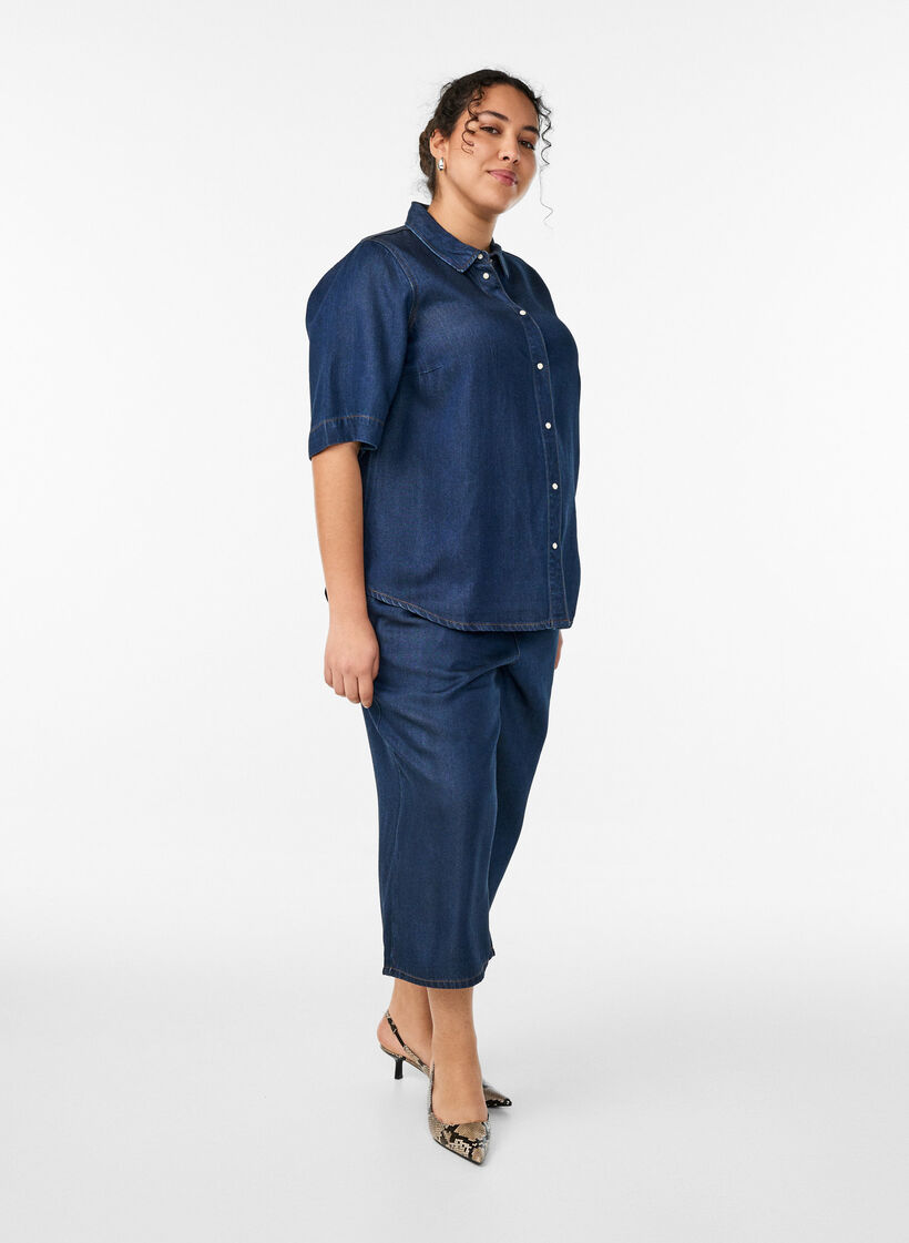 Culotte aus Lyocell mit weitem Bein in Jeans-Optik, Blau, Model image number 0